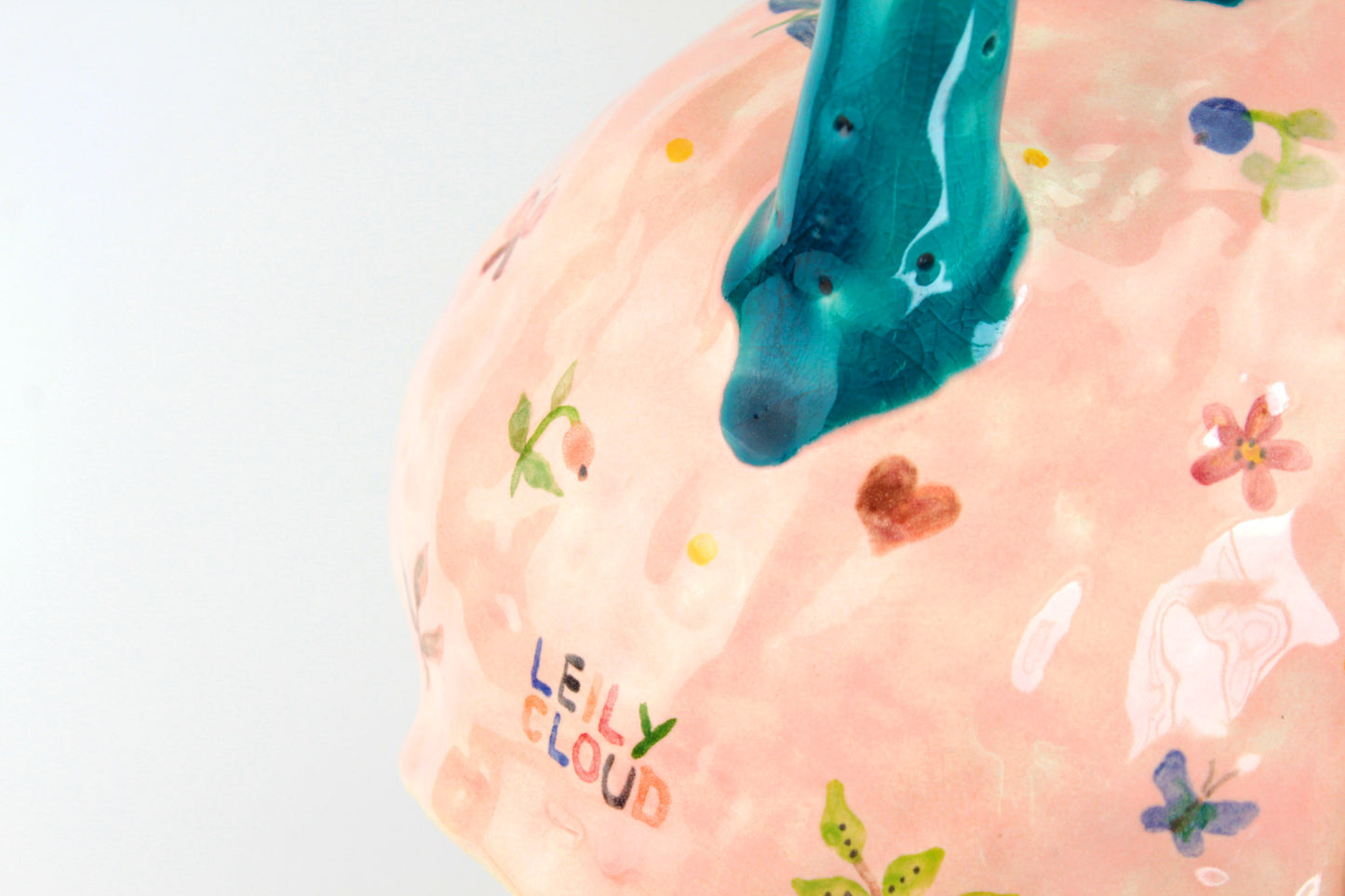 Large Pink Jug With Naive Hand Painting And Framed Amanita Mushroom