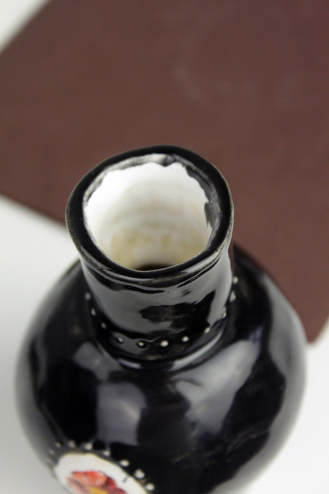 Black vase with flower, pottery vase, ceramic vase, small vase with relief, boho vase, black little vase with rose hip