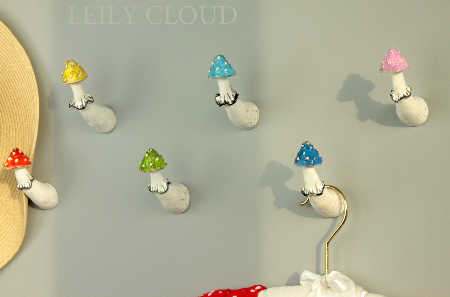 Amanita mushroom wall hook. Handmade by LEILY CLOUD