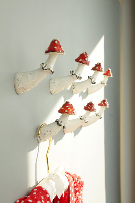 Amanita mushroom wall hook. Handmade by LEILY CLOUD
