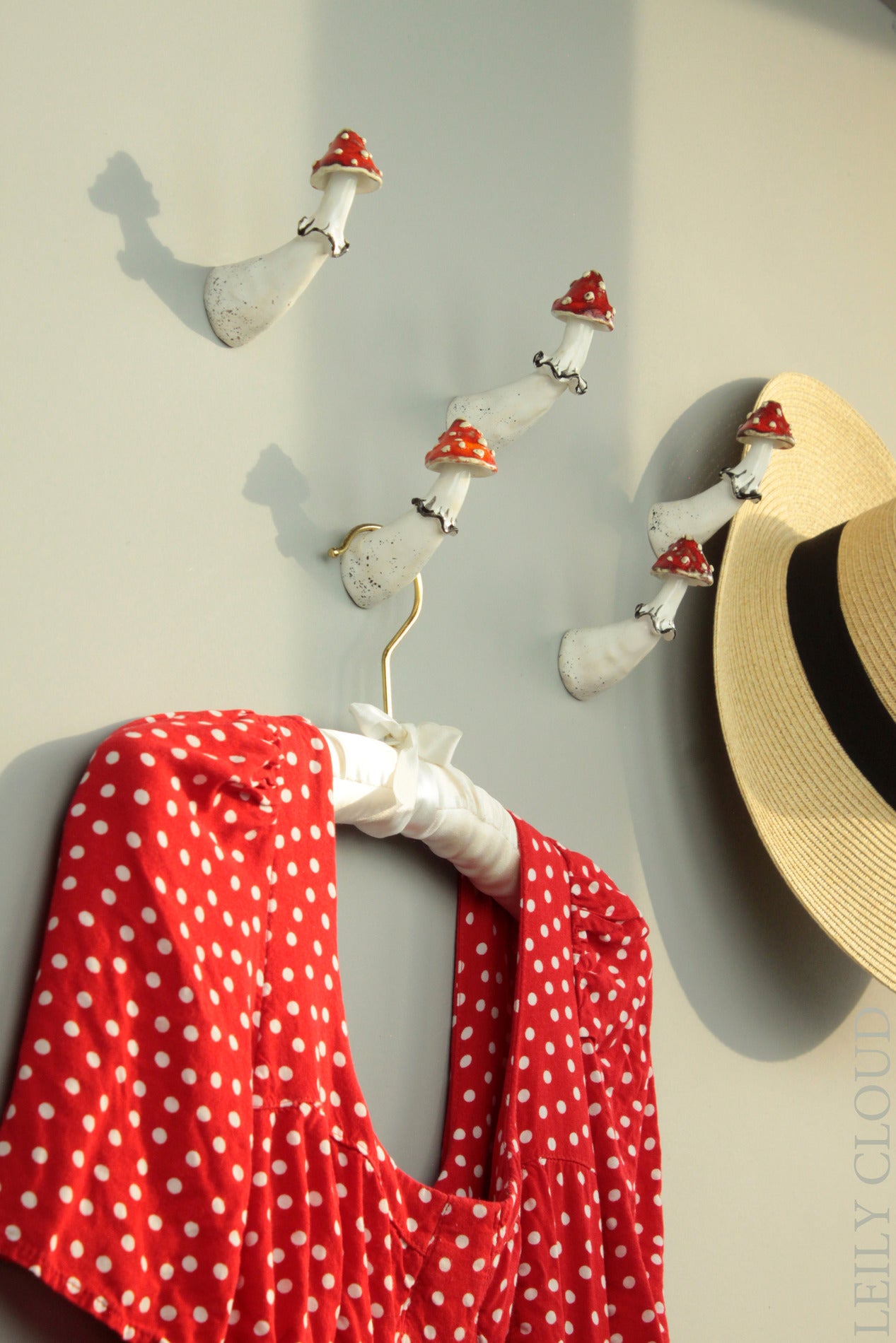 Amanita mushroom wall hook. Handmade by LEILY CLOUD