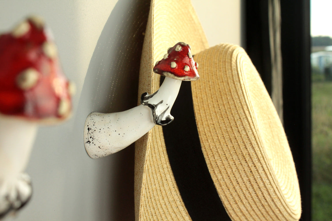 Amanita mushroom wall hook. Handmade by LEILY CLOUD