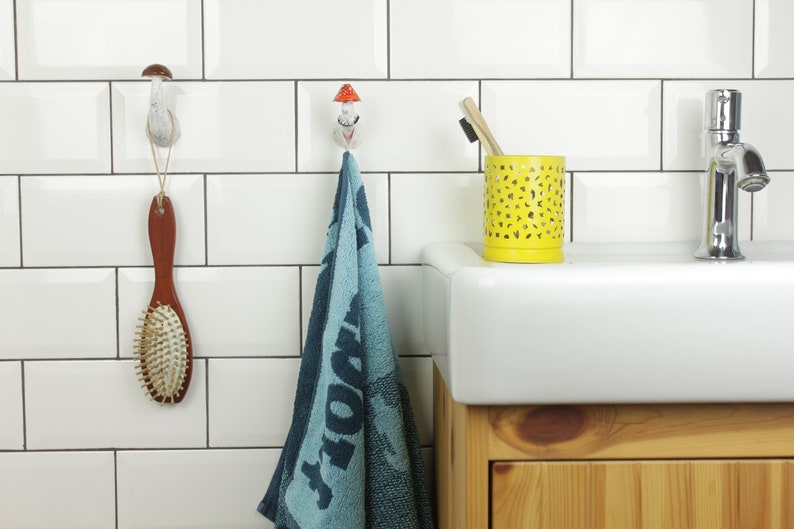 Set of 3 mushroom wall hooks