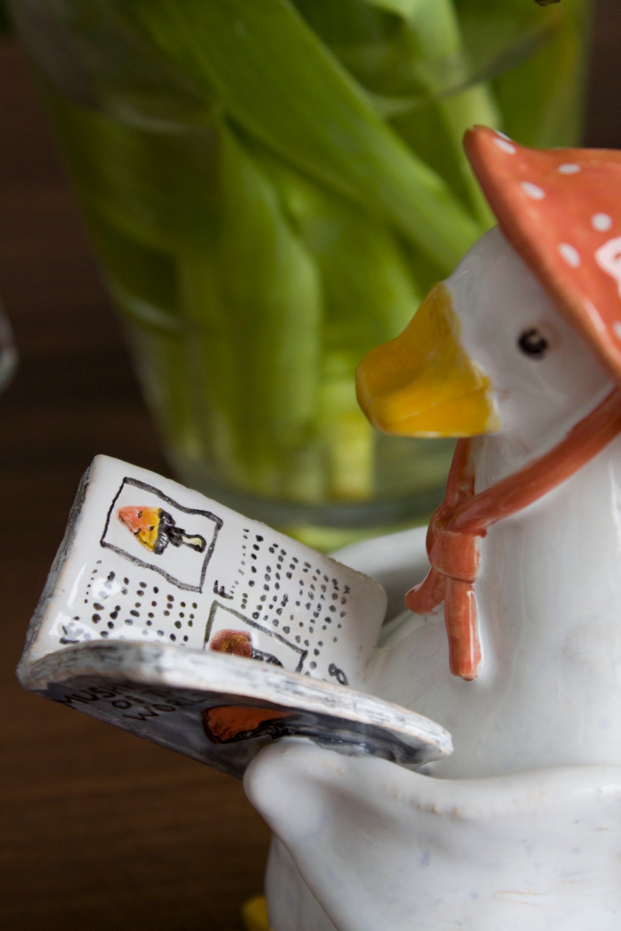 Goose With Mushroom Book Figurine. Ceramic Art For Mushroom Lovers. Farmhouse Ornaments. Geese Art. Mushroom Lovers Birthday Gift