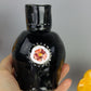 Black vase with flower, pottery vase, ceramic vase, small vase with relief, boho vase, black little vase with rose hip