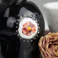 Black vase with flower, pottery vase, ceramic vase, small vase with relief, boho vase, black little vase with rose hip